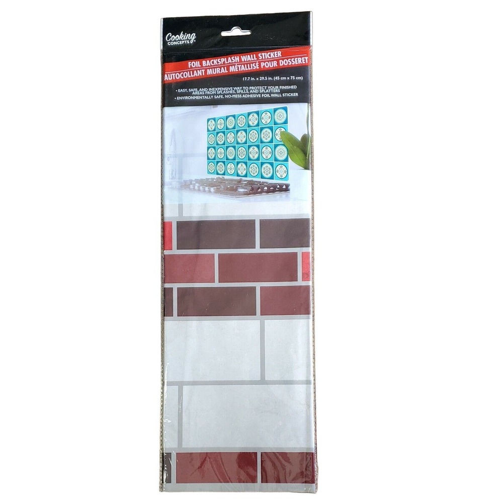 White Brown Red Tile Foil Backsplash Wall Art Decal 17.7in X 29.5in Peel Stick